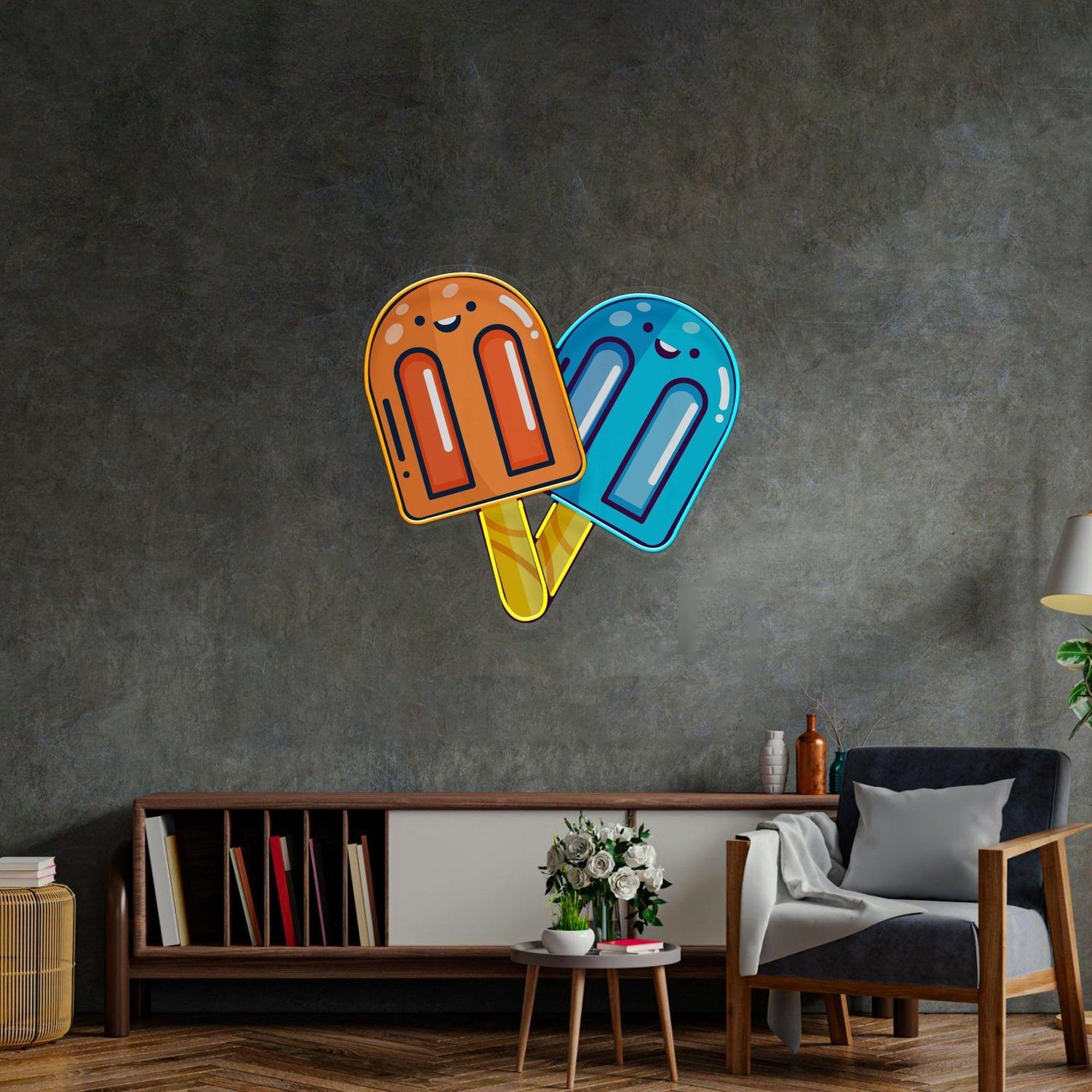 Two Popsicles Cartoon Uv Printed Led Neon Sign For Indoor Home Cafe Decor | Shineneon