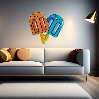 Two Popsicles Orange Blue Cartoon Led Neon Sign For Home Wall Decor | Shineneon