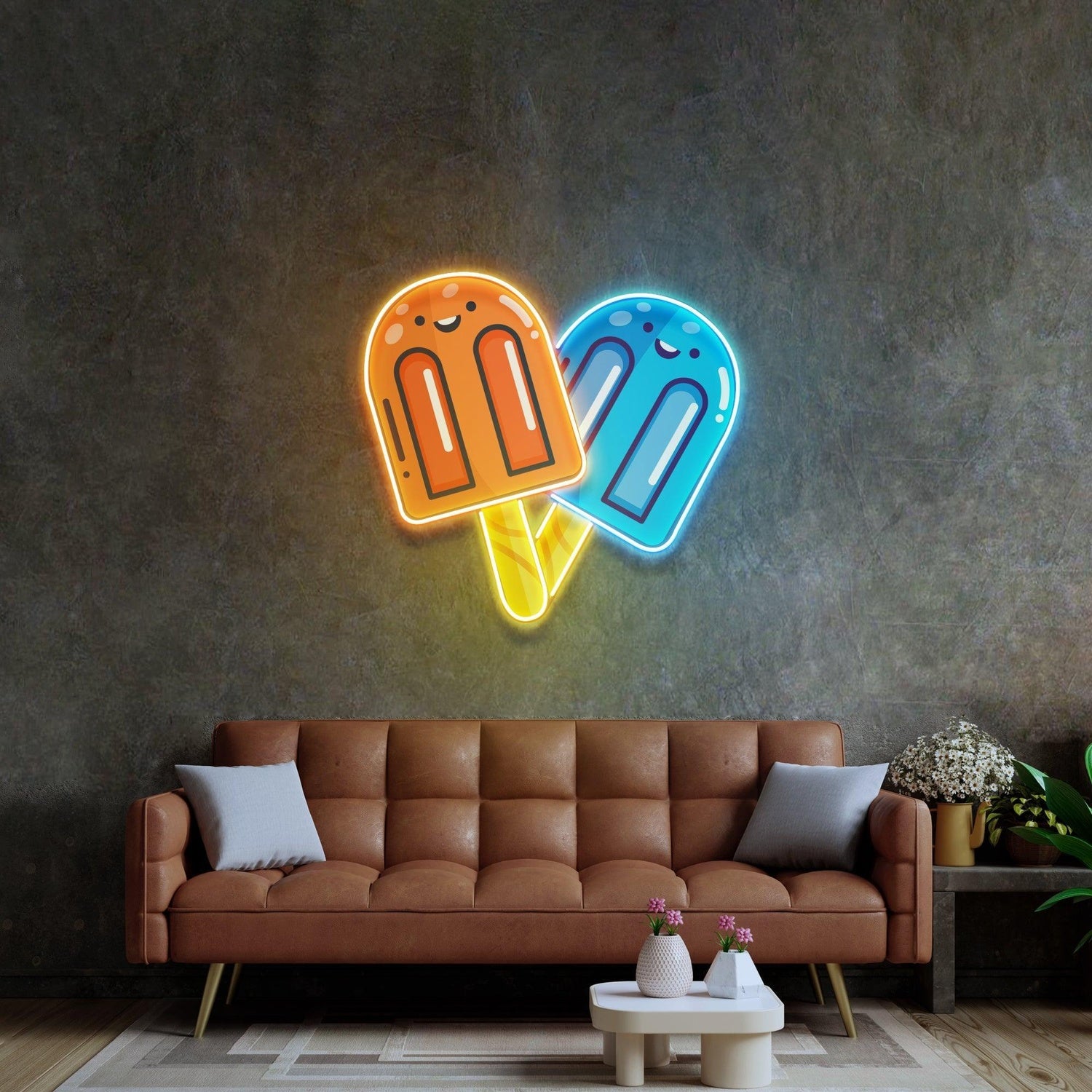 Two Smiling Popsicles Uv Printed Led Neon Sign For Home Cafe Decor | Shineneon