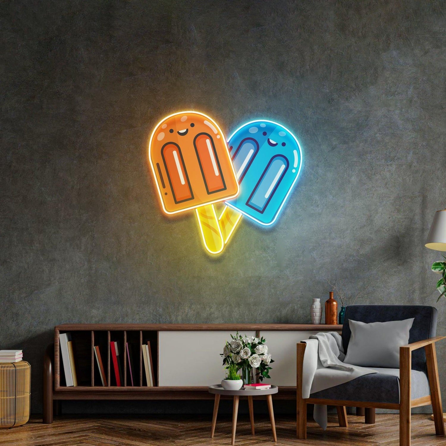 Two Smiling Popsicles Uv Printed Led Neon Sign For Home Cafe Decor | Shineneon