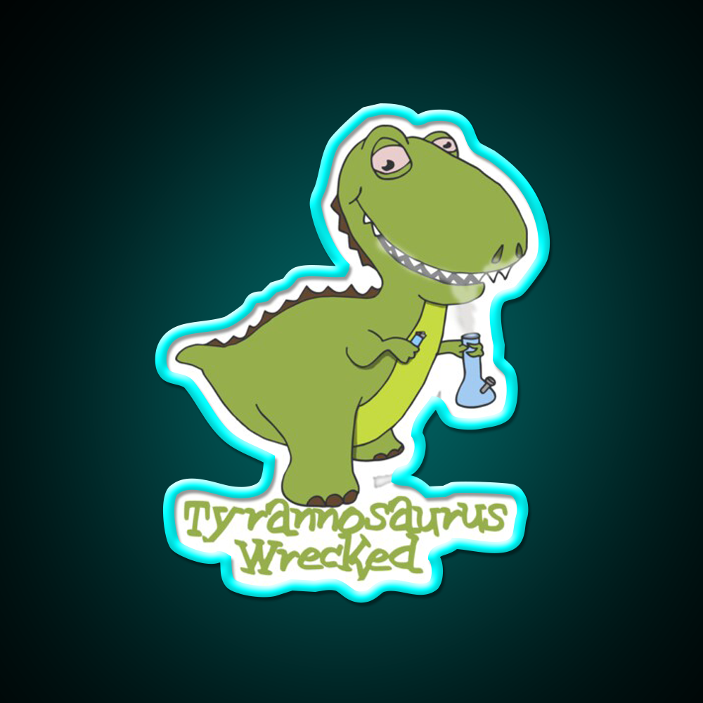Tyrannosaurus Wrecked Hemp Inspired Green Leaf Led Neon Sign Rgb Color - Size and dimension reference