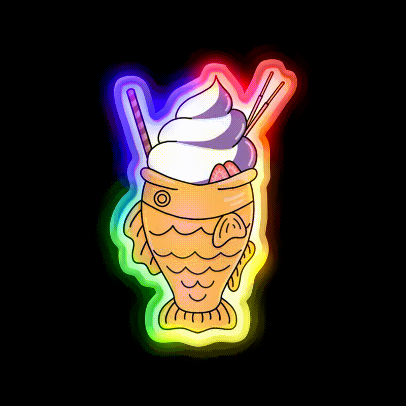 Ube Taiyaki Snack Food Led Neon Sign Rgb Color - LED neon sign close-up detail