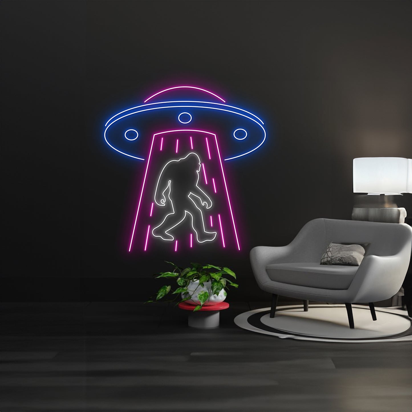 Ufo Abduction Bigfoot Led Sign Room Wall Decor