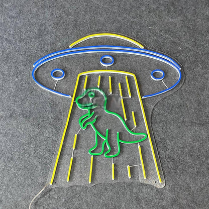 Ufo Abduction Dinosaur Led Neon Sign Nursery Room Wall Decor | Shineneon