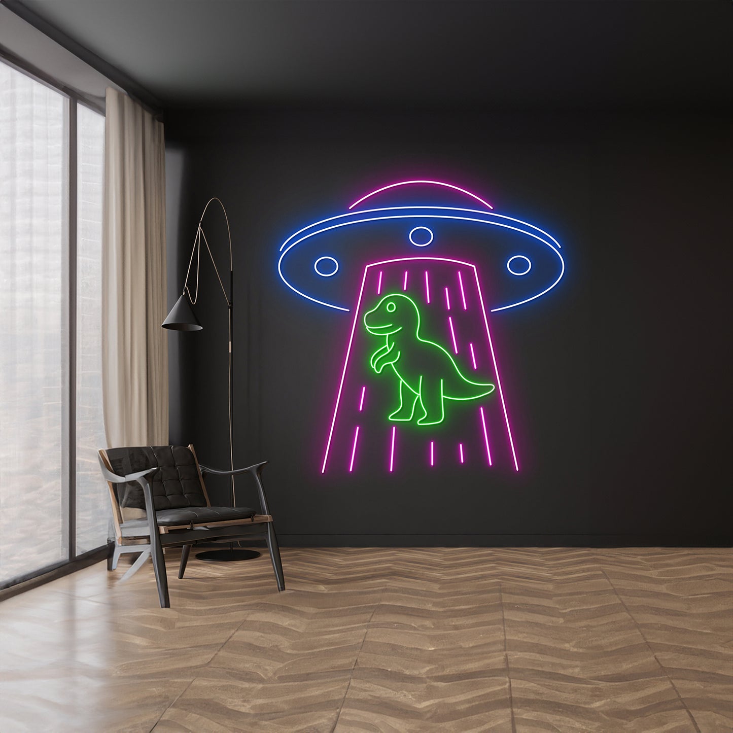 Ufo Abduction Dinosaur Led Sign