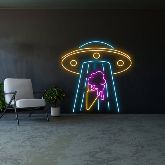 Ufo Abduction Ice Cream Neon Sign Wall Decor