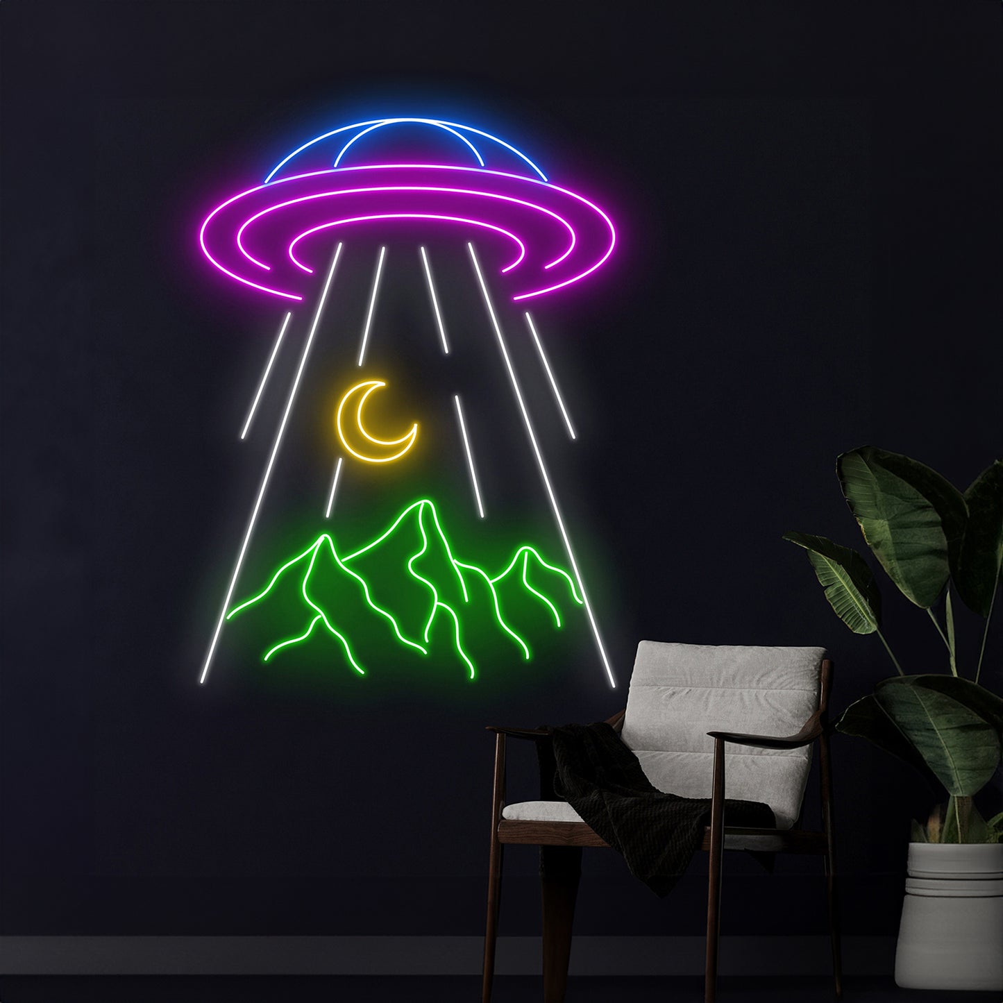 Ufo Abduction Mountain Led Sign Room Wall Decor