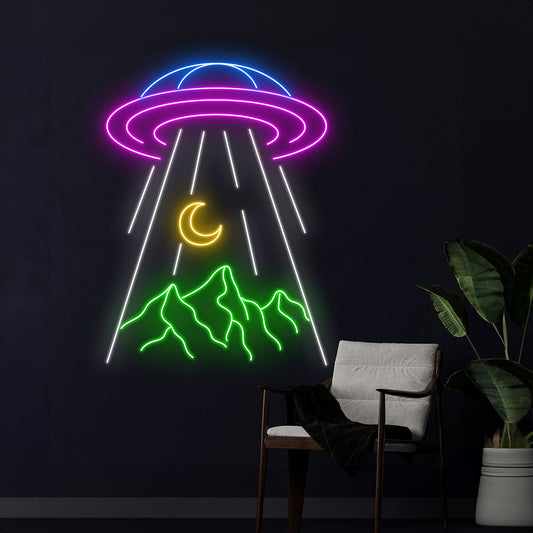 Ufo Abduction Mountain Led Sign Room Wall Decor