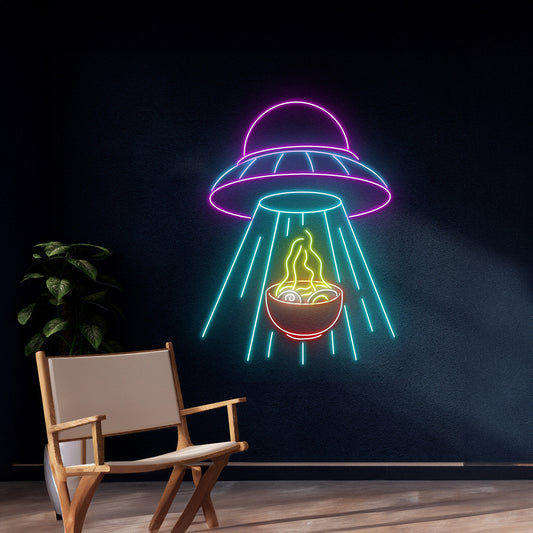 Ufo Abduction Ramen Neon Sign