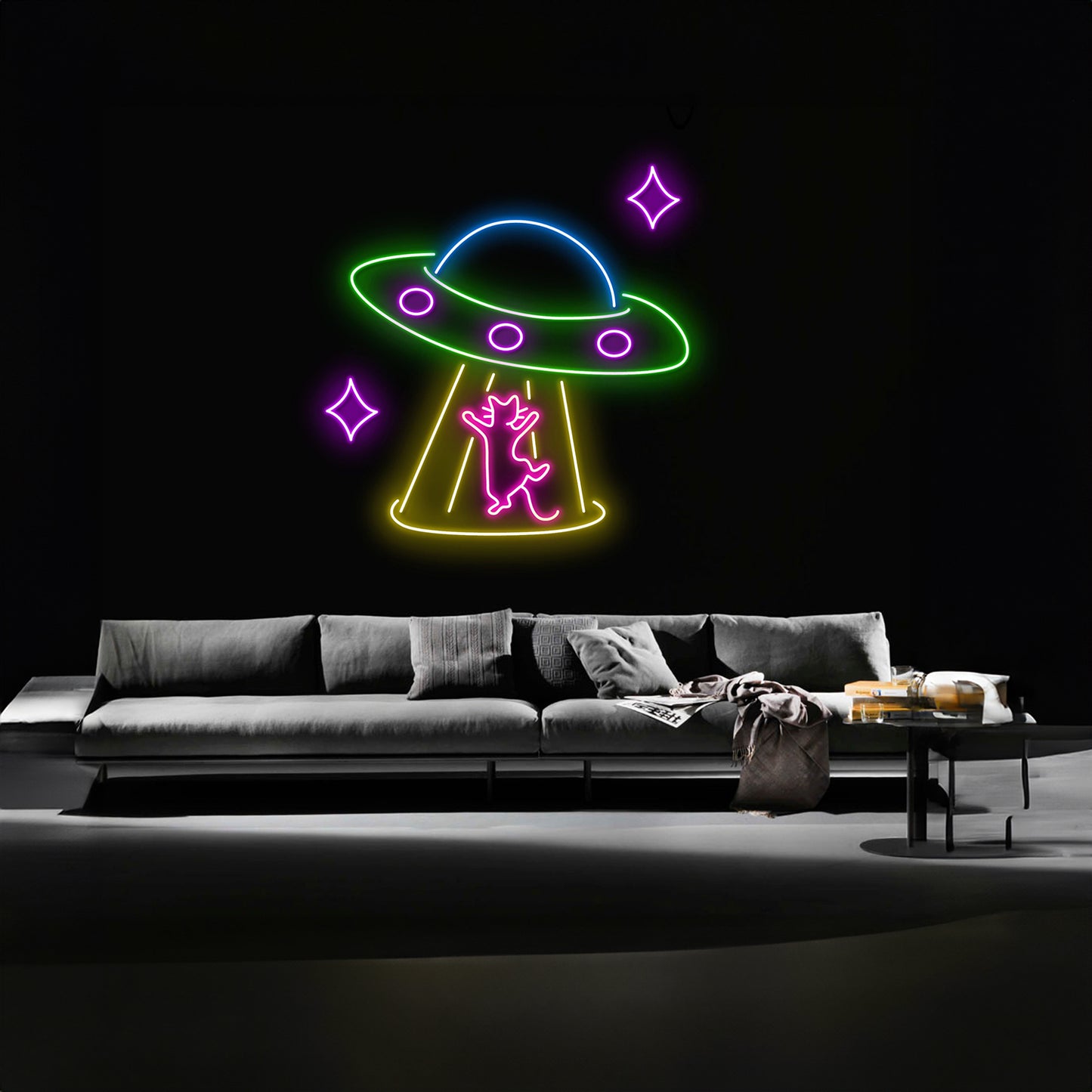 Ufo Cat Abduction Neon Led Sign Cat Neon Sign