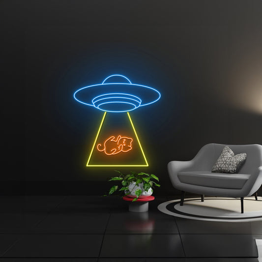 Ufo Cat Abduction Neon Led Sign Wall Decor