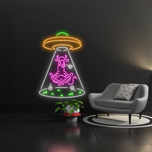 Ufo Cow Abduction Neon Neon Sign Wall Decor