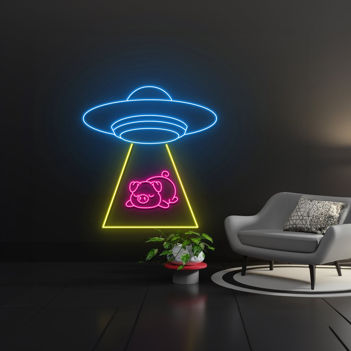 Ufo Pig Abduction Neon Led Sign