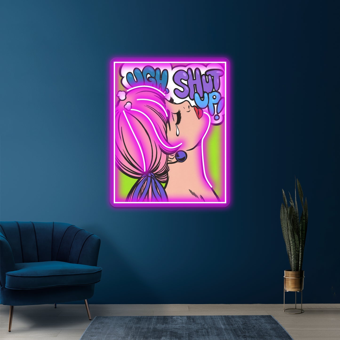 Ugh Shut Up Crying Comic Girl Artwork Personalized Neon Signs