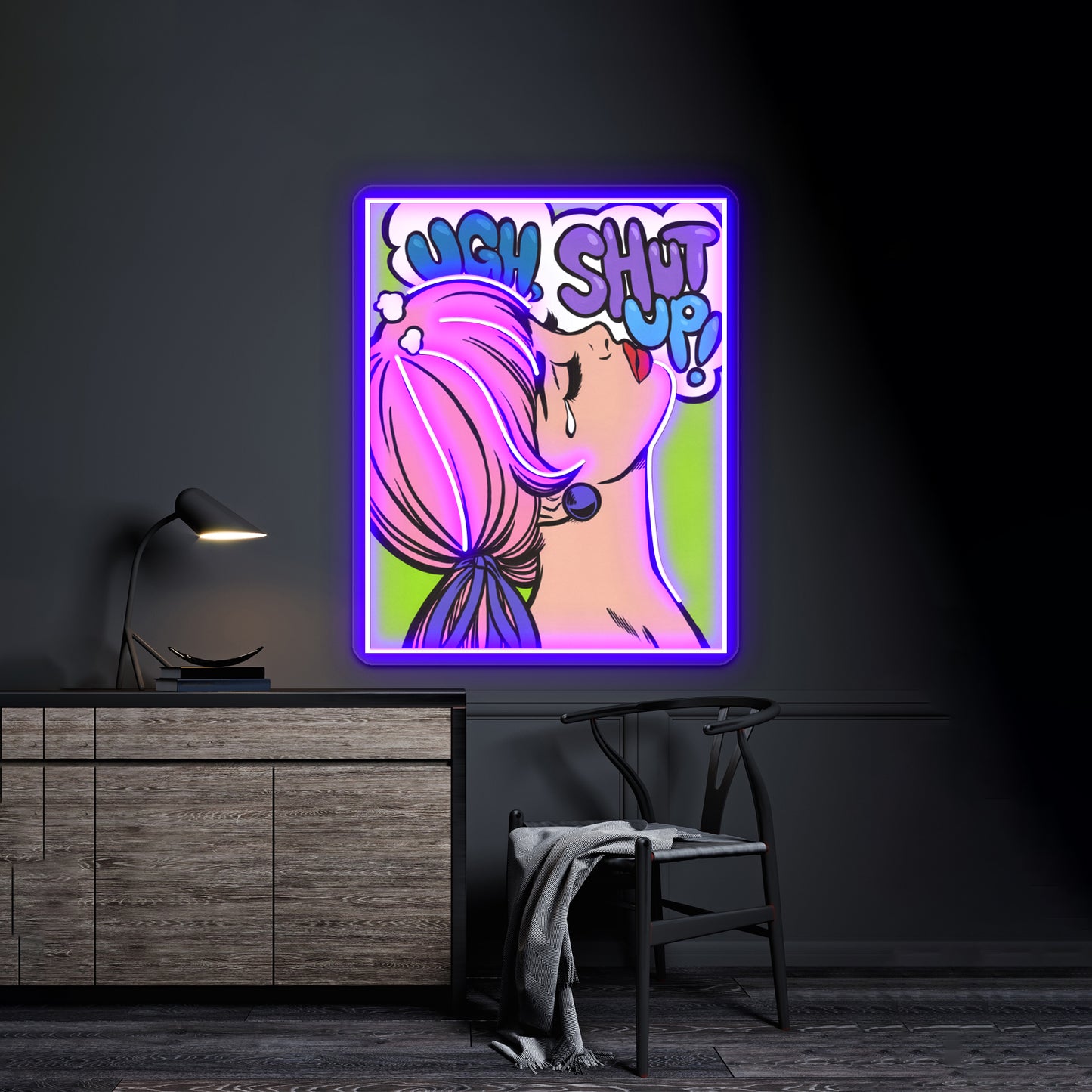 Ugh Shut Up Crying Comic Girl Artwork Personalized Neon Signs