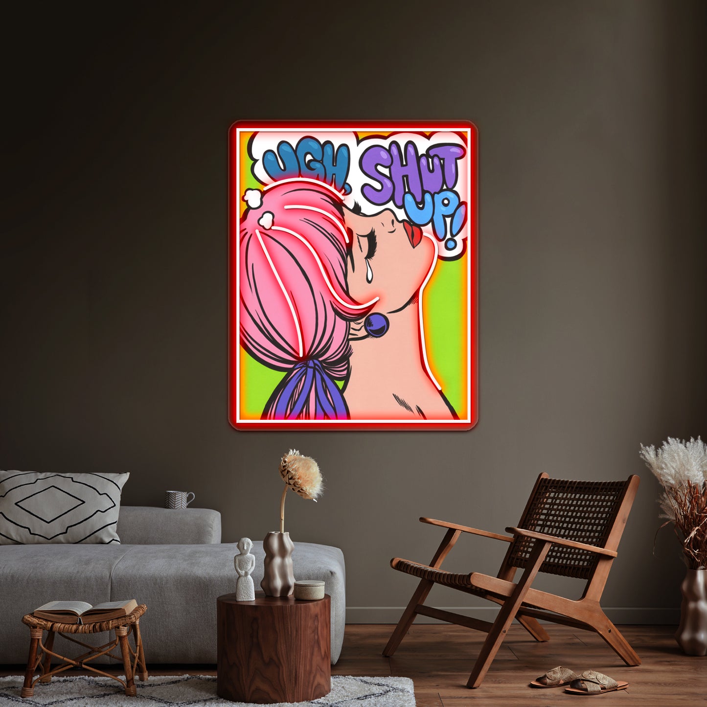 Ugh Shut Up Crying Comic Girl Artwork Personalized Neon Signs