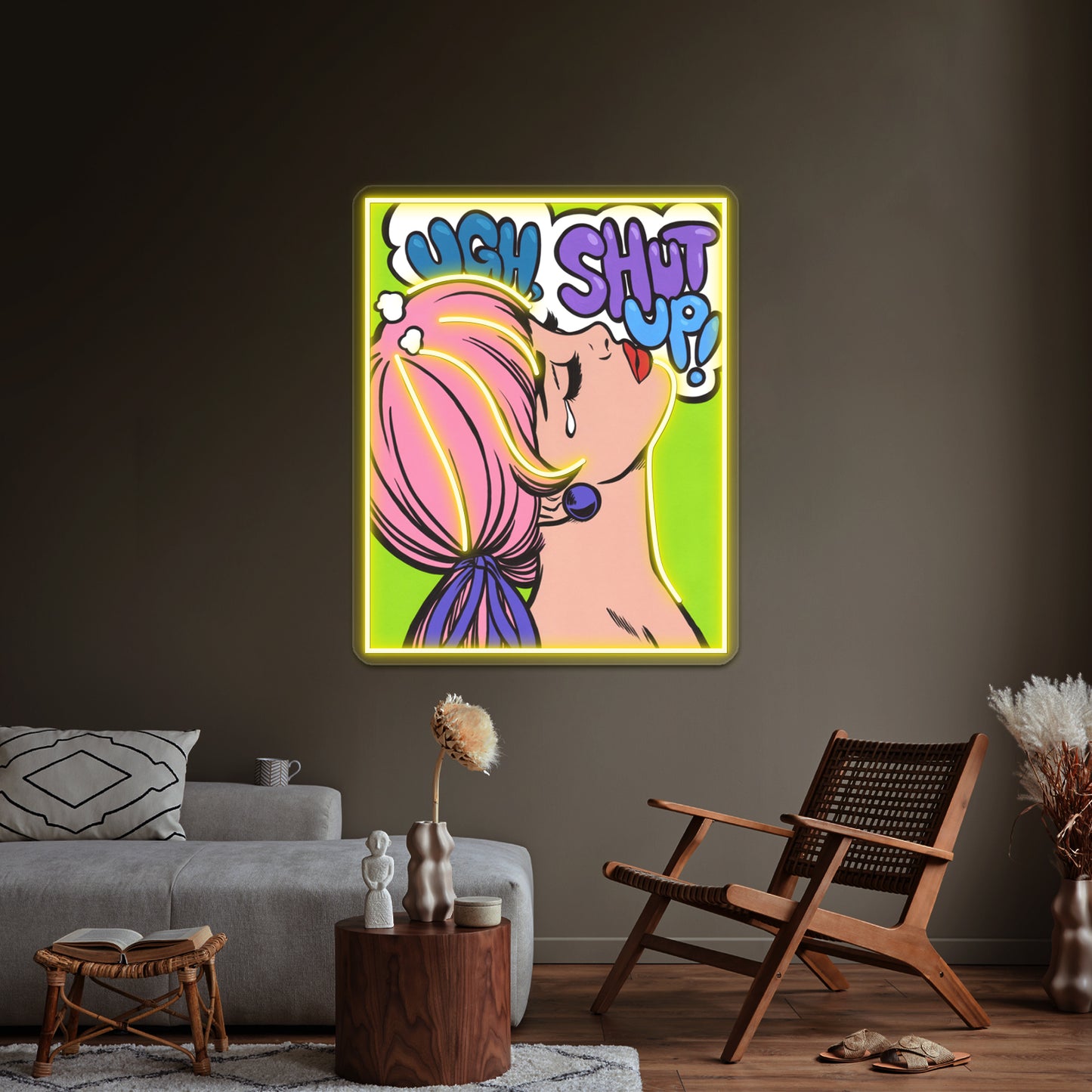 Ugh Shut Up Crying Comic Girl Artwork Personalized Neon Signs