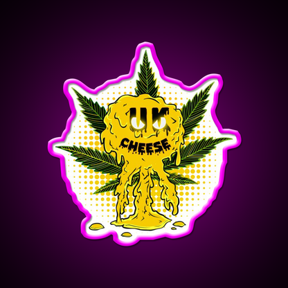 Uk Cheese Strain Amazing Art Hemp Inspired Green Leaf Led Neon Sign Rgb Color - Neon sign mounted on wall in room