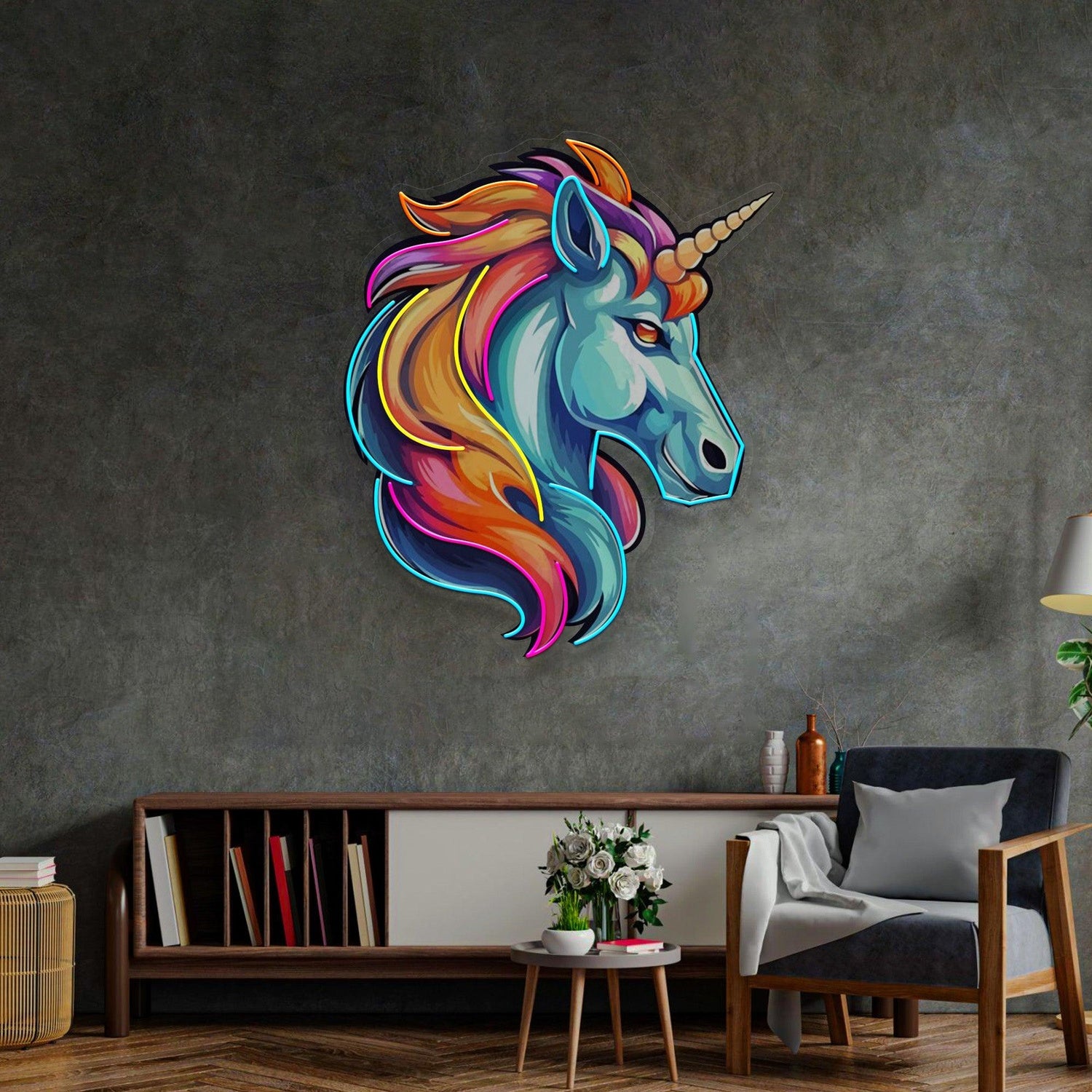 Unicorn Head With Rainbow Mane Uv Printed Led Neon Sign For Indoor Wall Decor | Shineneon