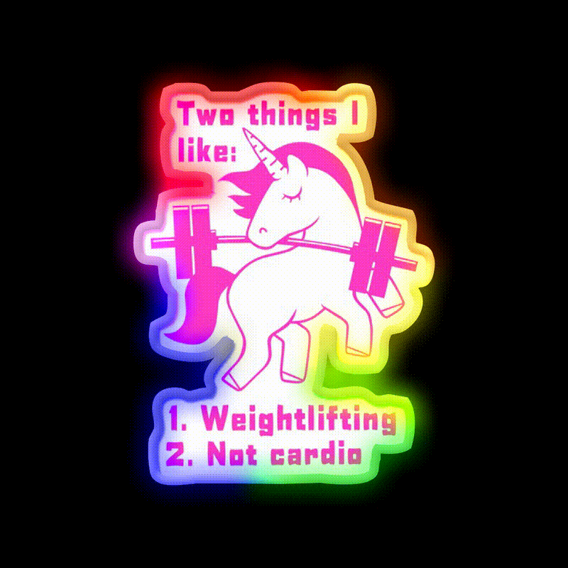 Unicorn Loves Weightlifting Not Cardio Version 2 Gym Fitness Led Neon Sign Rgb Color