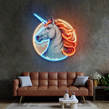 Unicorn Moon With Stars And Clouds Uv Printed Led Neon Sign For Indoor Wall Decor | Shineneon