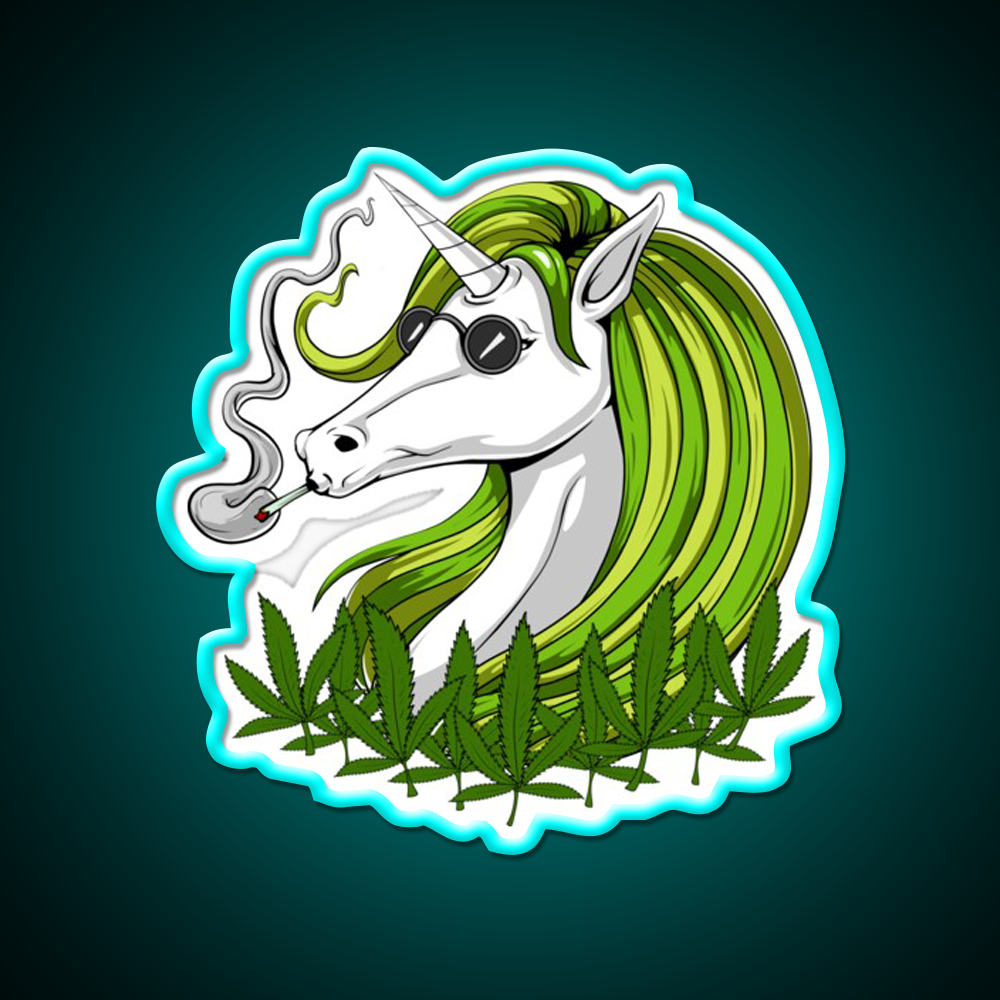 Unicorn Weed Hemp Inspired Green Leaf Led Neon Sign Rgb Color - Size and dimension reference