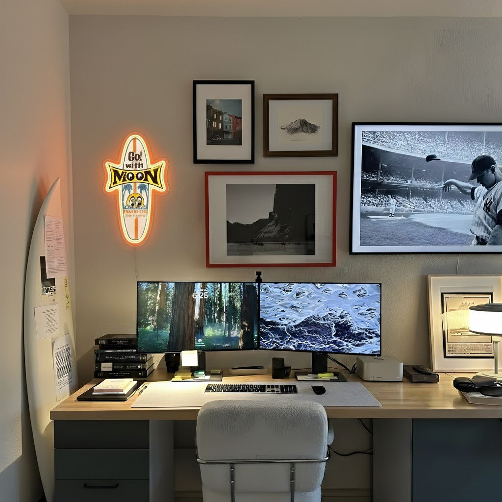 ShineNeon™ Mooneyes Surfboard LED Neon Sign - Retro Surf Wall Art Decor (USB Powered)