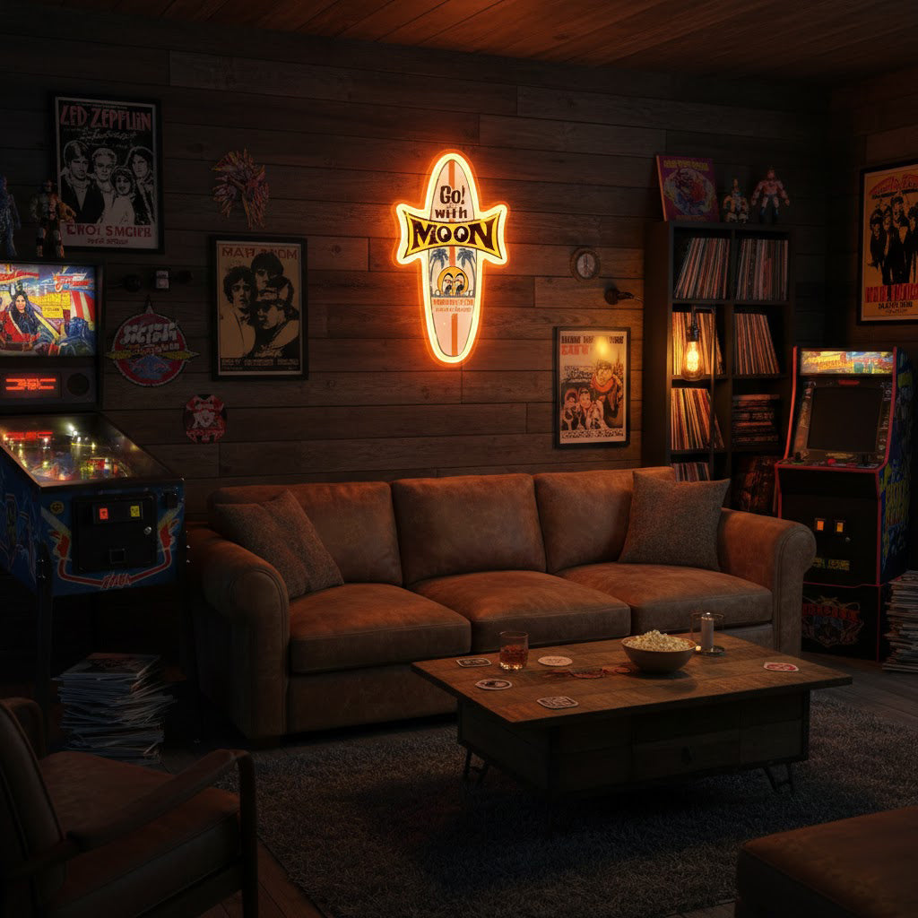 ShineNeon™ Mooneyes Surfboard LED Neon Sign - Retro Surf Wall Art Decor (USB Powered)