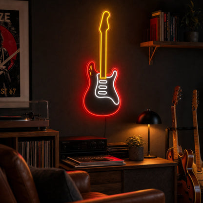 Upright Electric Guitar LED Neon Sign real lifestyle scene