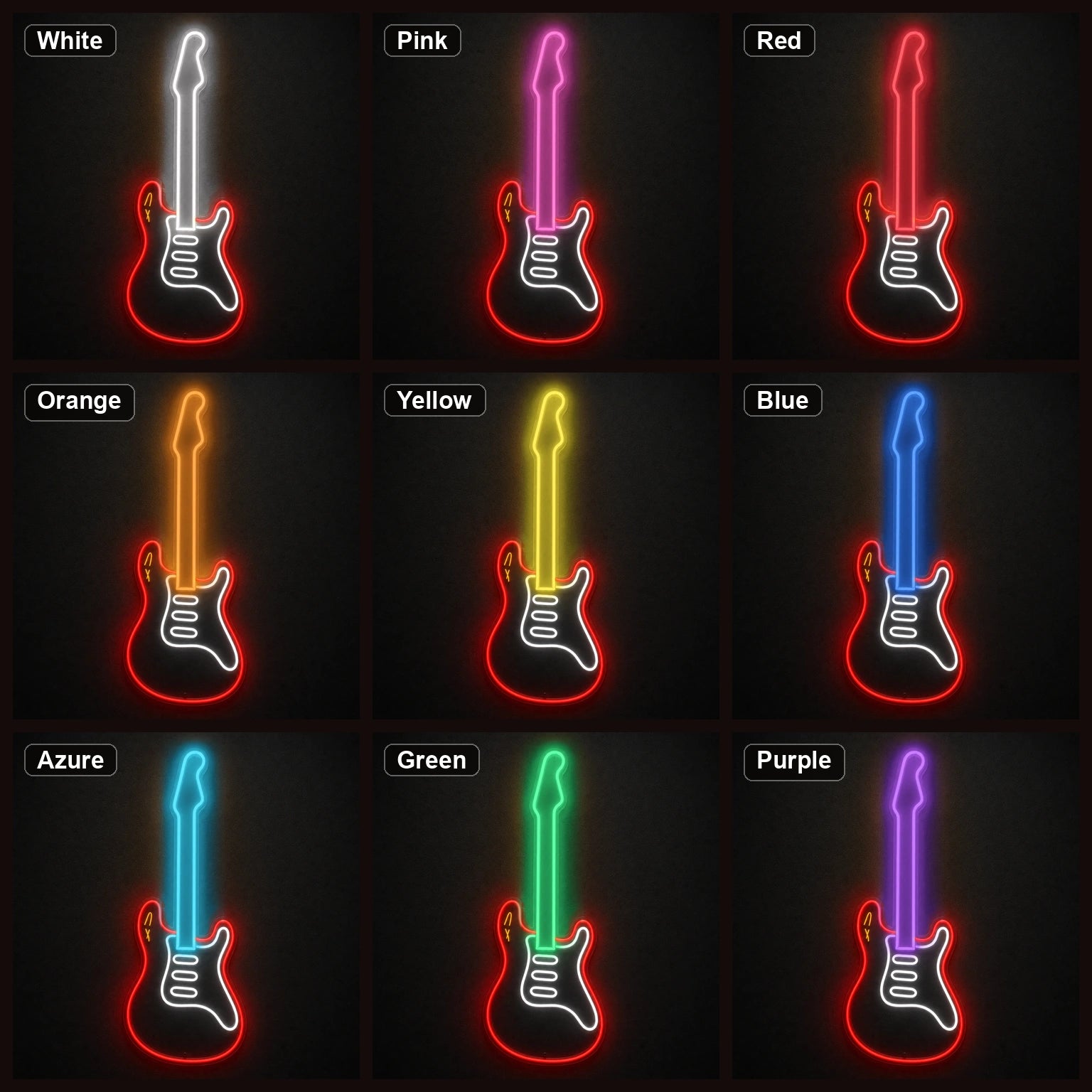 Upright Electric Guitar LED Neon Sign color grid