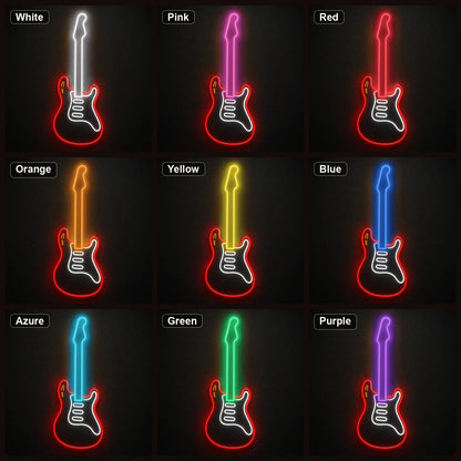 Upright Electric Guitar LED Neon Sign color grid