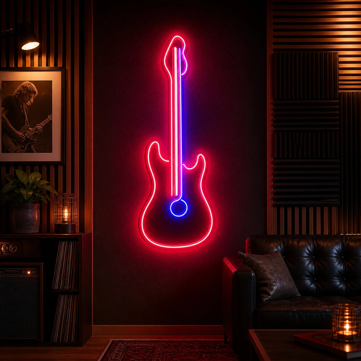 Upright Guitar With Round Sound Hole LED Neon Sign high-converting product image