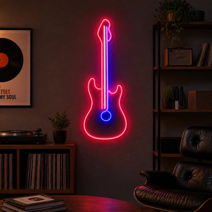 Upright Guitar With Round Sound Hole LED Neon Sign real lifestyle scene
