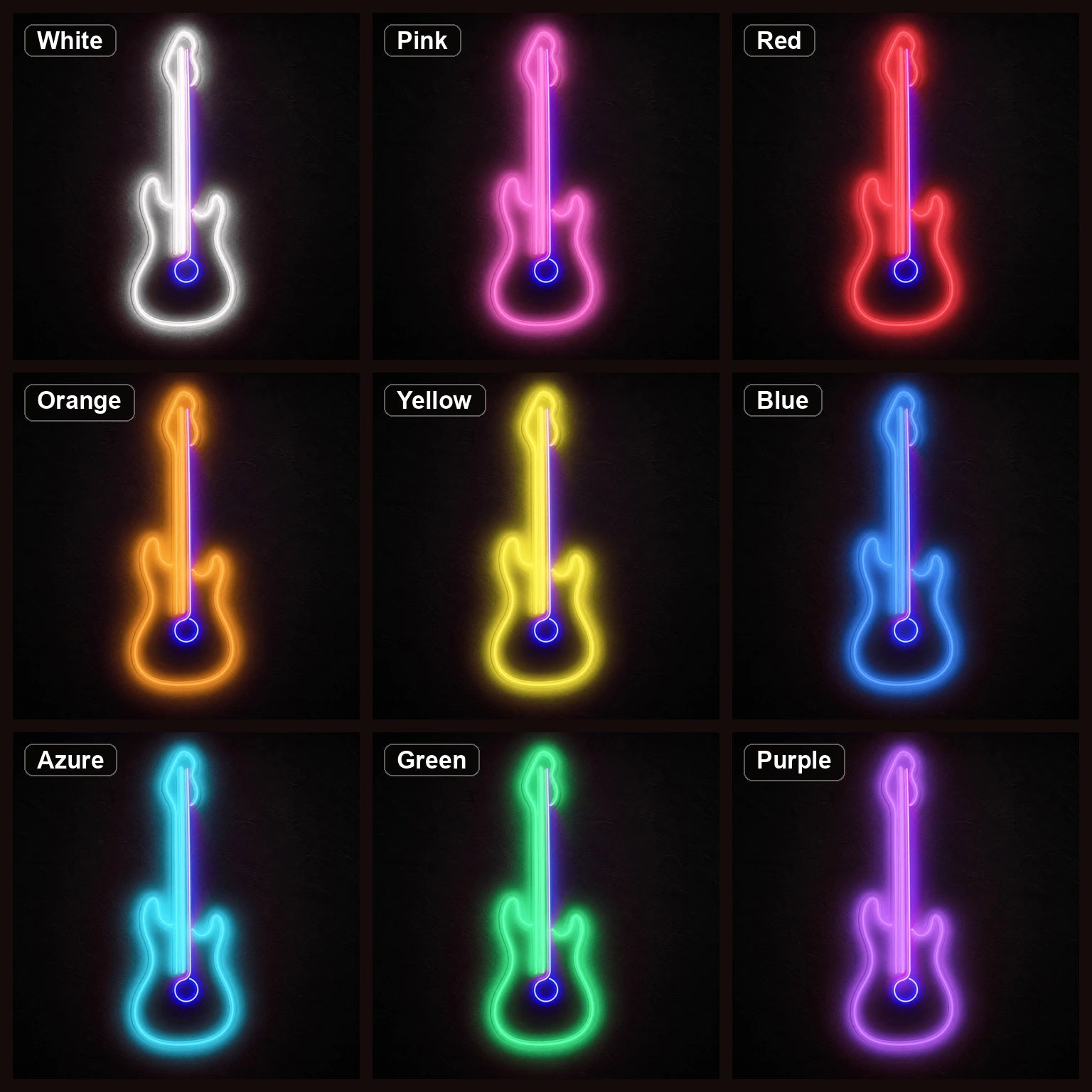 Upright Guitar With Round Sound Hole LED Neon Sign color grid