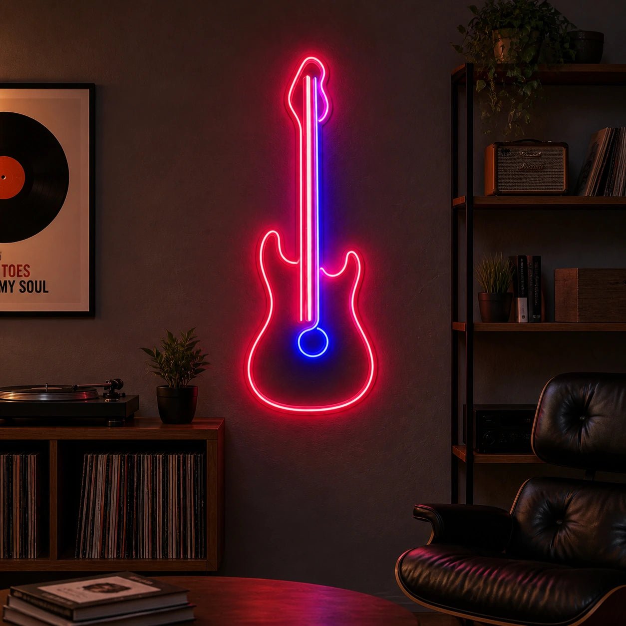 Upright Guitar With Round Sound Hole LED Neon Sign - Shineneon