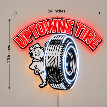 Uptowne Tire Custom LED Neon Sign | b19ae1869ba2514e96f6b67ccc1b5fa2415cd715e72b7ac37557e46a1e0394c6 | dimensions
