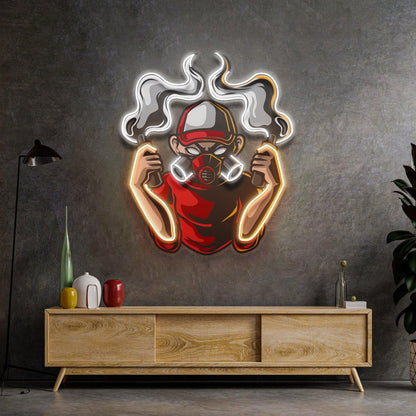 Urban Boy With Gas Mask Uv Printed Led Neon Sign Street Art Indoor Wall Decor | Shineneon