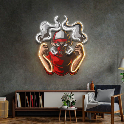 Urban Boy With Gas Mask Uv Printed Led Neon Sign Street Art Indoor Wall Decor | Shineneon