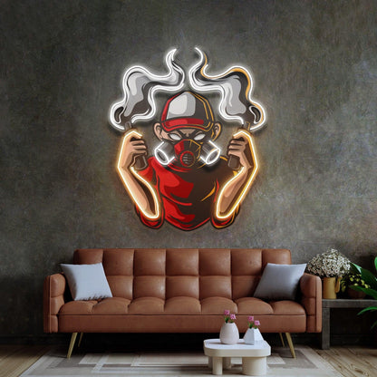 Urban Boy With Gas Mask Uv Printed Led Neon Sign Street Art Indoor Wall Decor | Shineneon