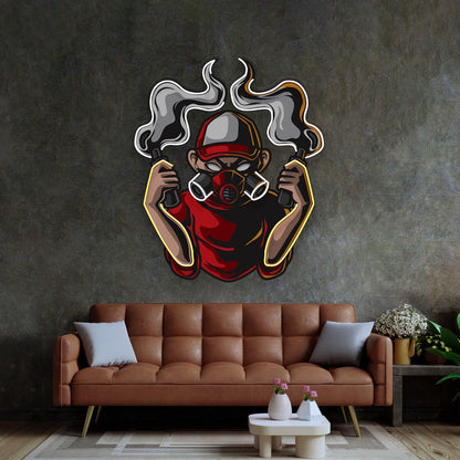 Urban Boy With Gas Mask Uv Printed Led Neon Sign Street Art Indoor Wall Decor | Shineneon