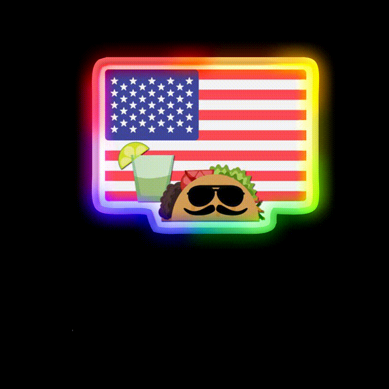 Usa American Flag 4Th Of July Taco Time America Taco Led Neon Sign Rgb Color - LED neon sign close-up detail