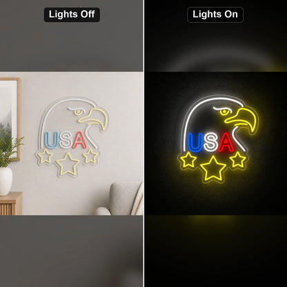 USA Eagle With Stars LED Neon Sign day and night comparison