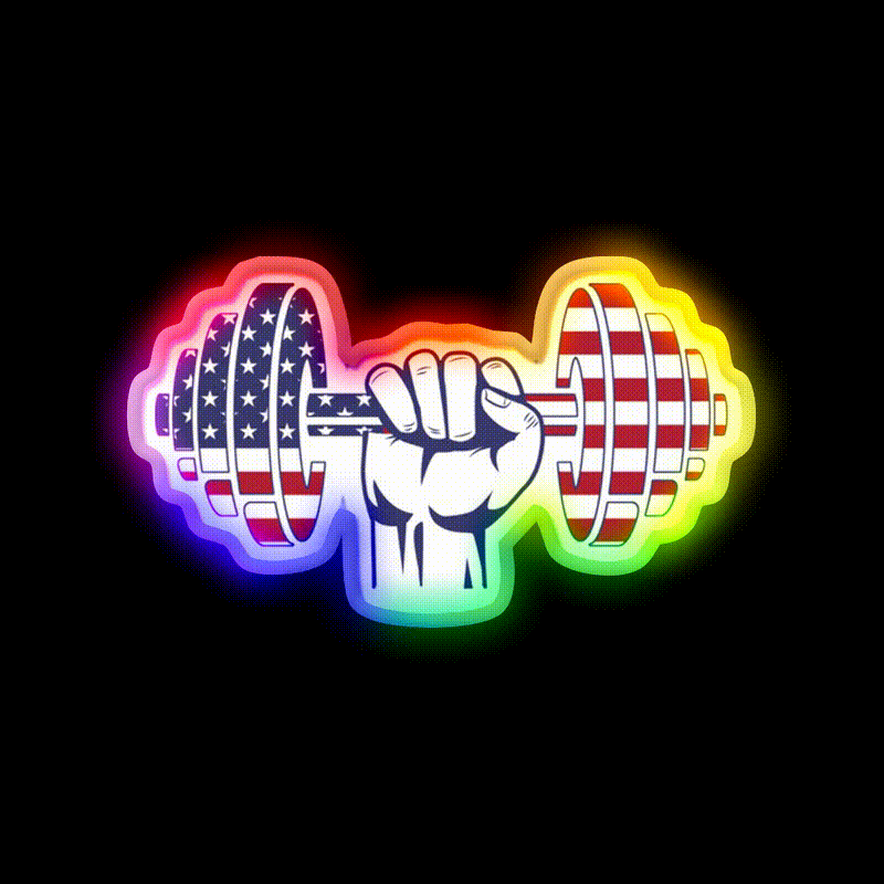 Usa Flag Dumbbell Bodybuilding Gym Fitness Led Neon Sign Rgb Color