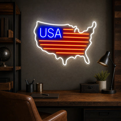 USA Flag Map LED Neon Sign real lifestyle scene