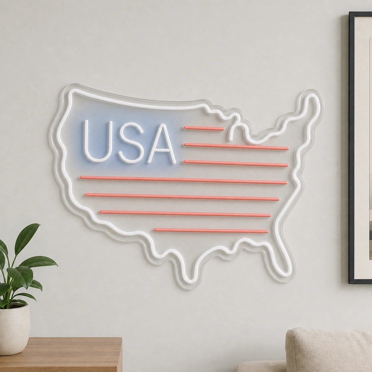 USA Flag Map LED Neon Sign size image