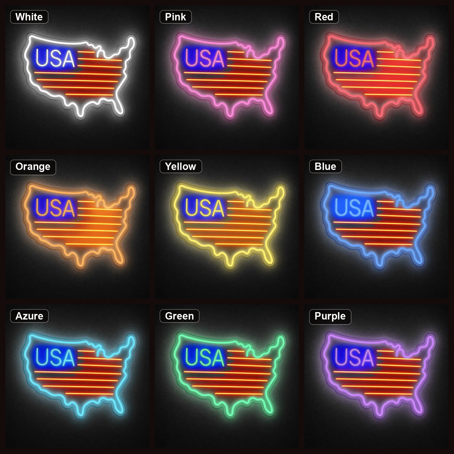 USA Flag Map LED Neon Sign color grid