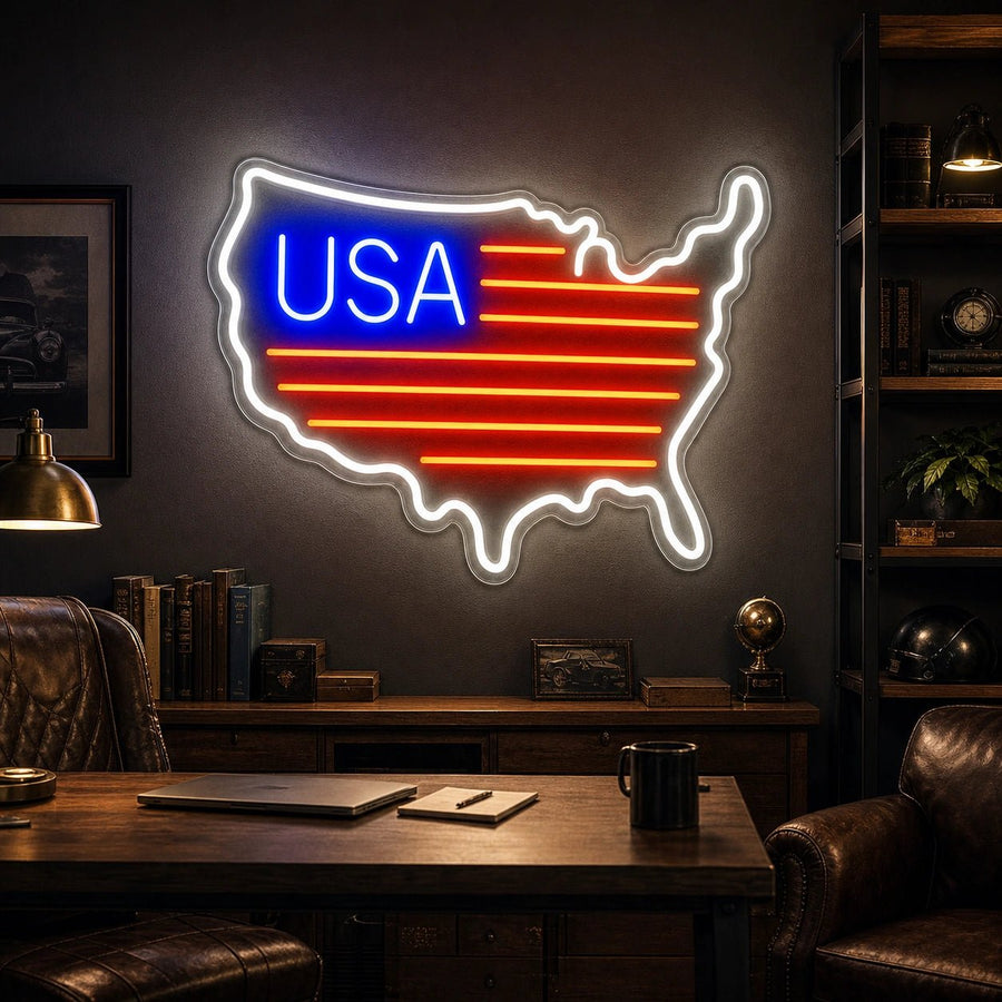 USA Flag Map LED Neon Sign