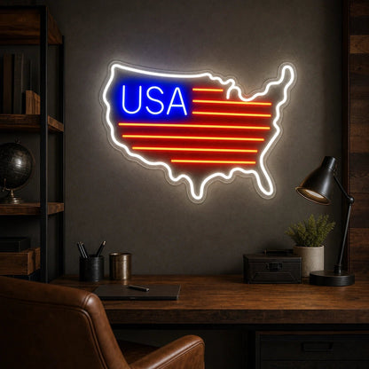 USA Flag Map LED Neon Sign - Shineneon