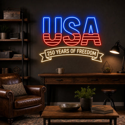 USA Freedom LED Neon Sign real lifestyle scene