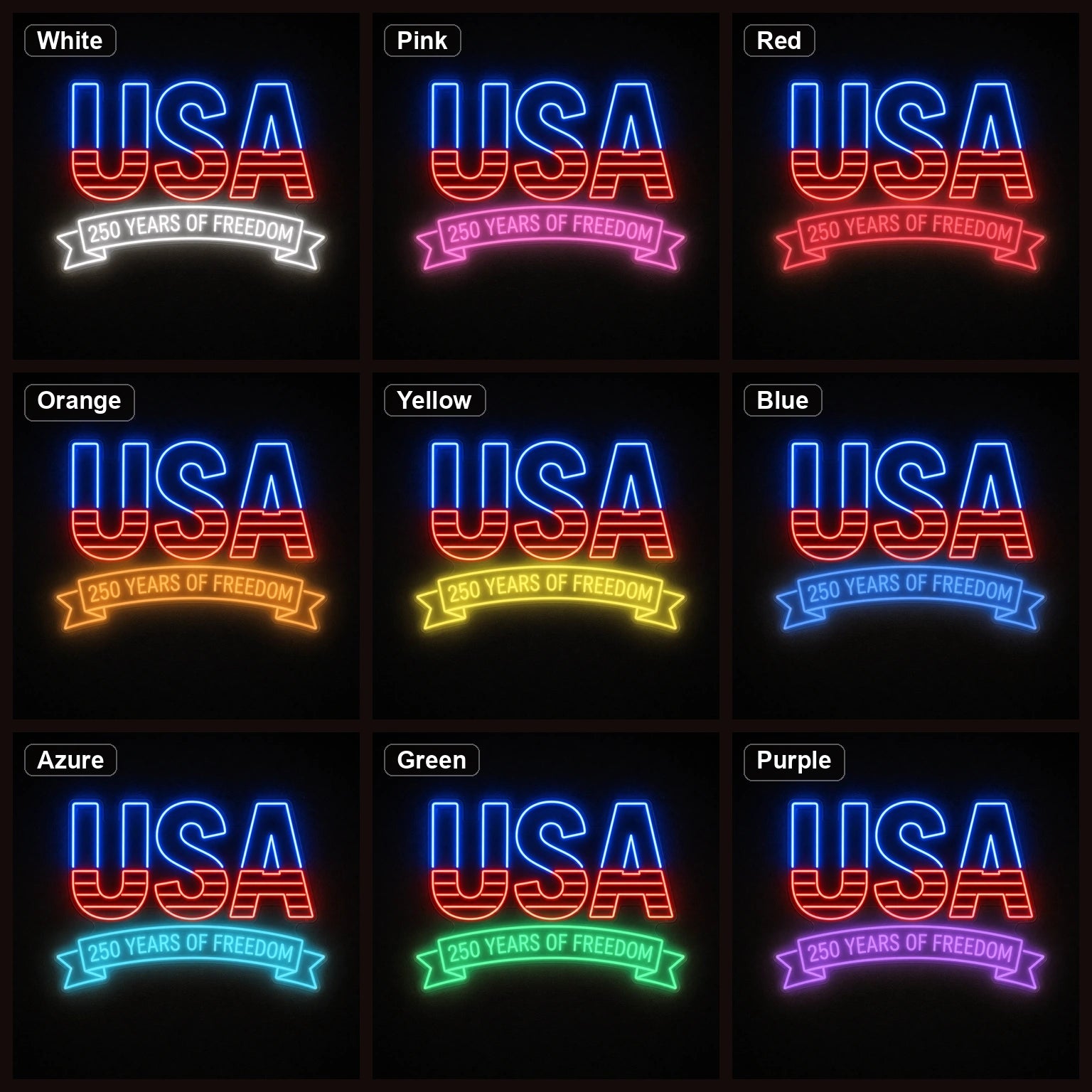 USA Freedom LED Neon Sign color grid